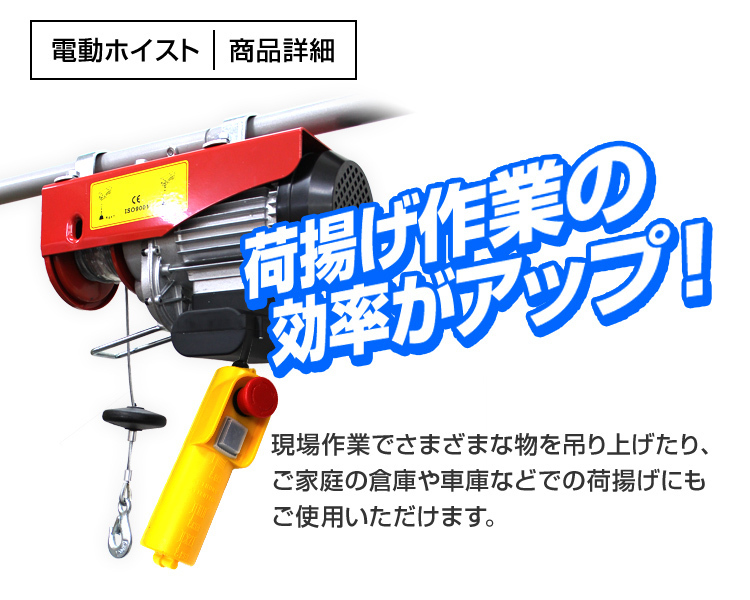 期間限定セール 電動ホイスト 吊下げ式AC100v 最大荷重200kg ウインチ 