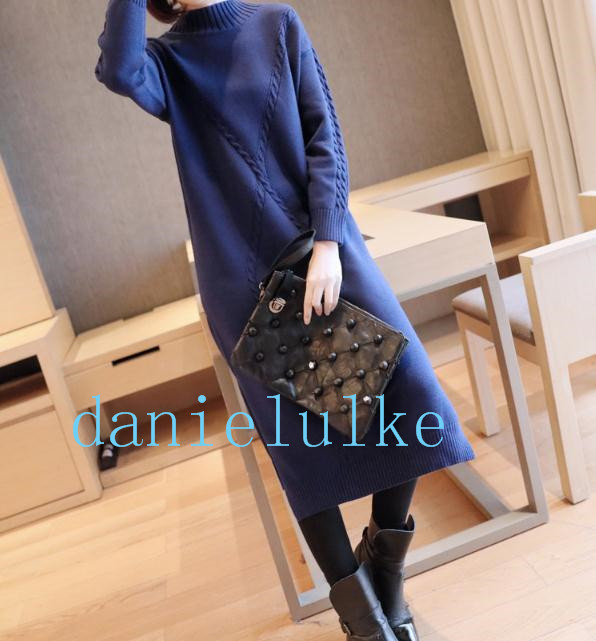 人気Aラインウール混ｘアクリルニットワンピース長袖秋春秋ーディ必須一品ニットセーター　ゆったり　ひざ下 ロングワンピース Y64-940