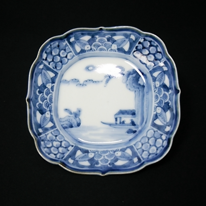 古九谷 青手 色絵 山水図 小皿5客 江戸後期 ☆野良里☆