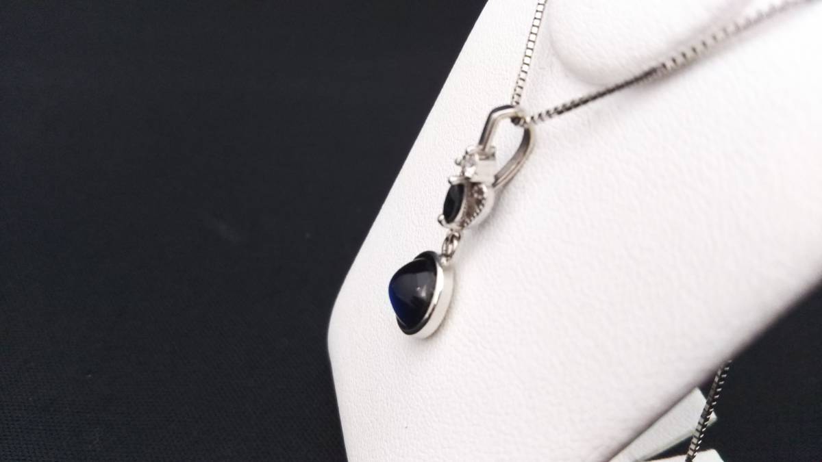 Pt850 K18WG ダイヤ0.02ct 49cm 3.9g ネックレス 青石 プラチナ 