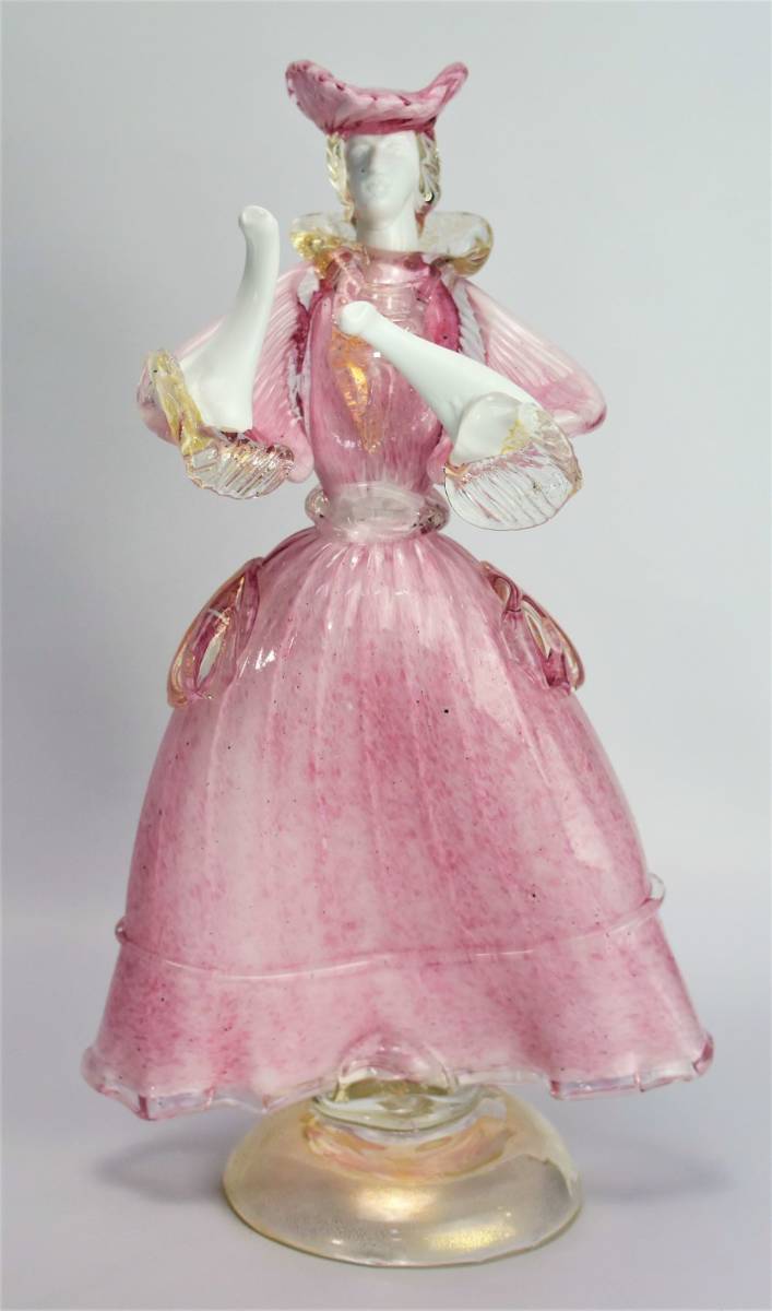 ムラーノ Murano ヴェネチアガラス フィギュリン 人形 ペア ビンク