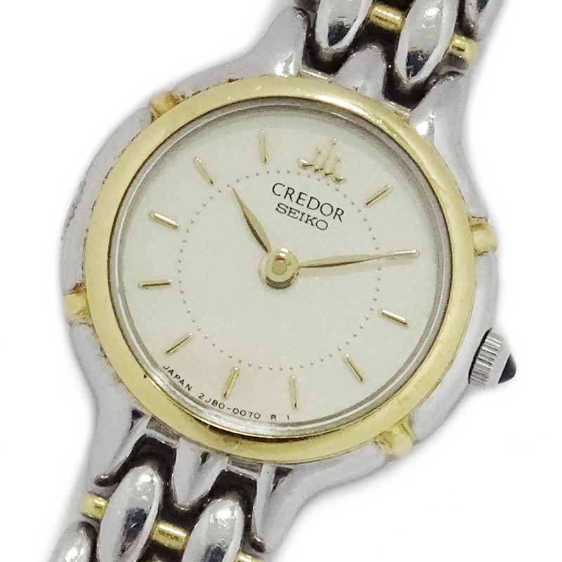 セイコー クレドール CREDOR J-9665| の落札相場 ミニミニ 【セイコー　１円～】　「SEIKO」 　2J80-0080 クレドール コンビ　腕時計　レディース　クォーツ　稼働　B14H204