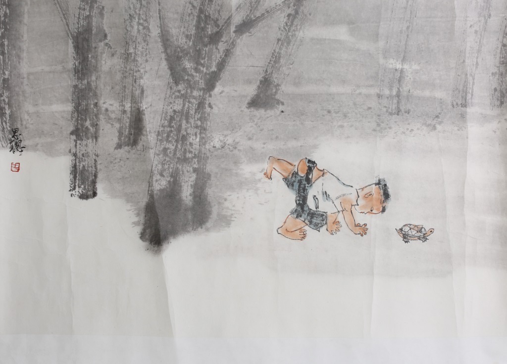 中国美術 唐物 掛軸 掛け軸 名画 肉筆保証 紙本鏡心 （梁崎）指画花鳥