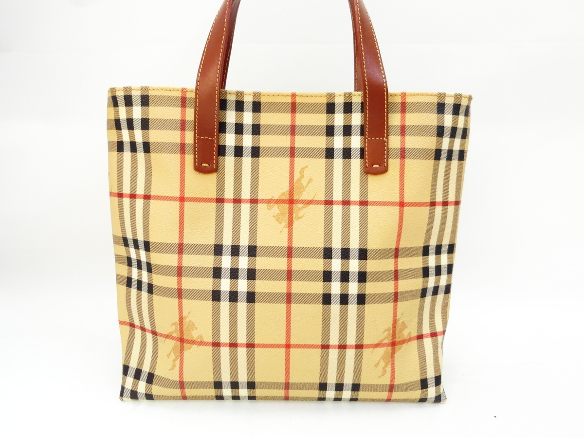 ◇Y10428 BURBERRY バーバリー ノバチェック 柄 PVC レザー トート 
