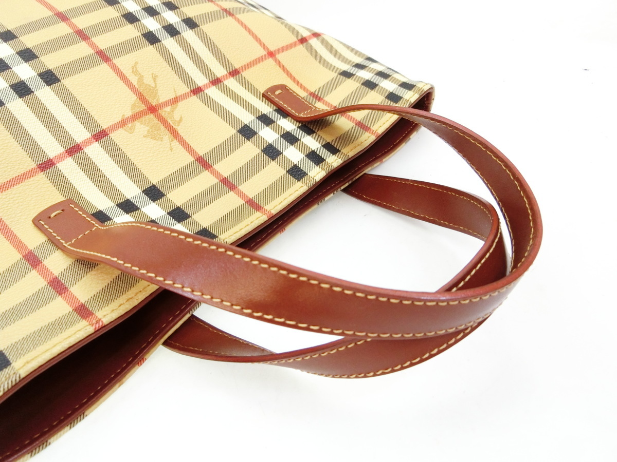 ◇Y10428 BURBERRY バーバリー ノバチェック 柄 PVC レザー トート 
