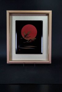 輪島塗 漆絵 漆芸額 ききょう 沈金 居村稔 共箱 作歴書 伝統工芸 花
