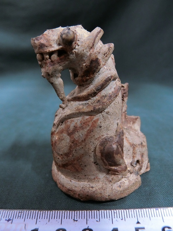  A0819 宋胡録 タイ古陶 褐釉彩 龍肖形 約7.7cm高