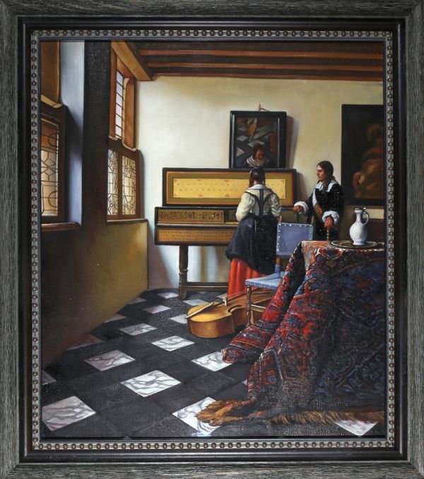  油絵 人物画 音楽の稽古 ーフェルメール模写 肉筆１点物 アクリル板付 名画 高級額 R1.19-fe3(人物画)｜売買されたオークション情報、yahooの商品情報をアーカイブ公開 - オークファン 人物画