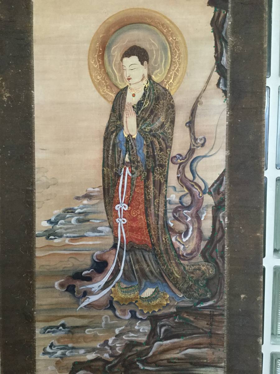 昭和初期 國寳狩野芳崖 悲母観音アンティーク 掛け軸 日本骨董 狩野