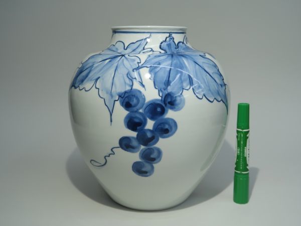 □篠田明子作 ぶどう花瓶 高さ 24.5cm□共箱/会染窯/篠田義一/祖父