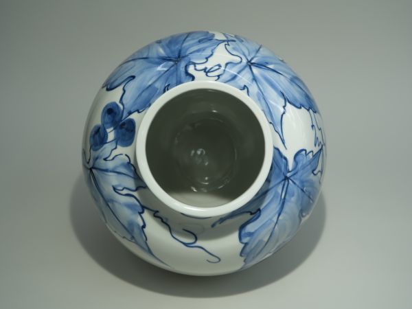 □篠田明子作 ぶどう花瓶 高さ 24.5cm□共箱/会染窯/篠田義一/祖父