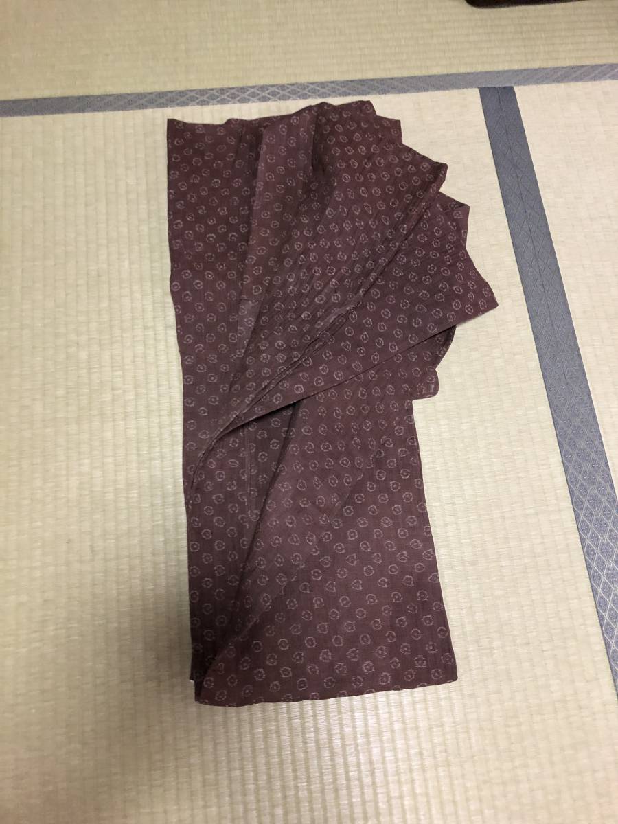 本麻 バチ襟 女物 着物 小千谷縮 こげ茶に水玉模様 □これぞ私の麻着物
