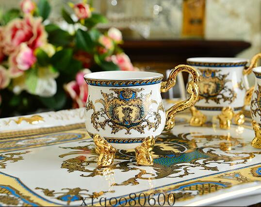 限定☆ヨーロッパ式 コーヒー ティー兼用 手作り金泥を描き洋食器 イギリス式 キッチン食器陶器 貴族専用 カップ 茶器 8点の豪華セット C44