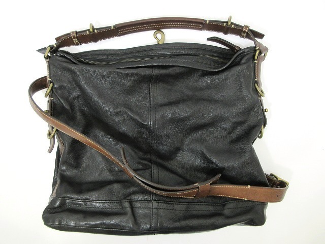 1円 良品 COACH コーチ●2way バッグ ショルダーバッグ J1093-70189 レザー ブラック×ブラウン (70161 COACH ショルダーバッグ 2way メンズ ビジネスバッグ バッグ