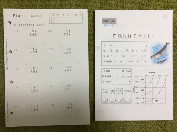 ☆算数 F 200枚☆公文 くもん KUMON☆終了テスト付き☆欠番なし☆未