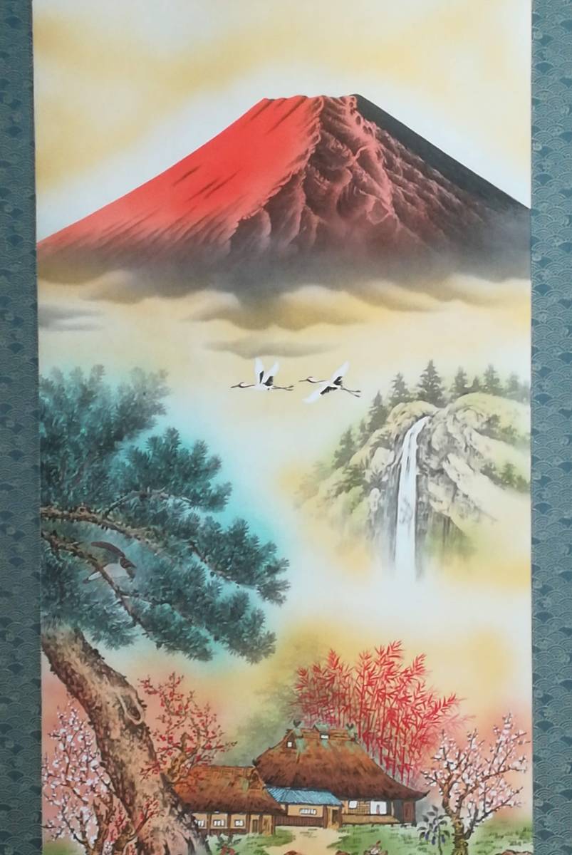 O-19. 松竹梅小鳥の図　掛軸　縁起物　吉祥 O-19. 松竹梅小鳥の図 掛軸 縁起物 吉祥 Antique Collection Art