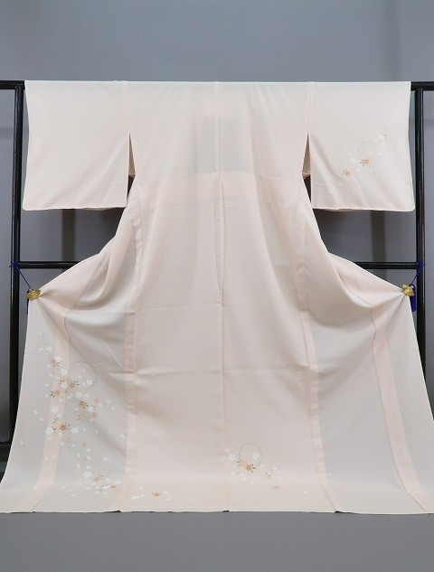 ゆめsaku 新品 絽 五泉 夏着物“夏の花道を開く桜と雪輪の夢舞台”仕付け
