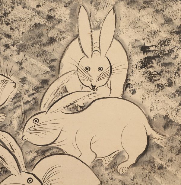 真作】中国書画 近代書画家 〈 汪慎生 兔図〉掛け軸 肉筆紙本 文房賞物