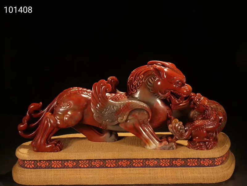 清 寿山石「双獅戯球」置物【サイズ】高さ13.6cm 長さ36.5*9.5cm 重さ