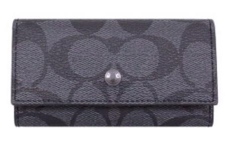 *397イ◆新品◆メール便可◆COACH コーチ◆F26104 キーケース チャコール×ブラック シグネチャー PVCレザー 4連キーケース キーリング