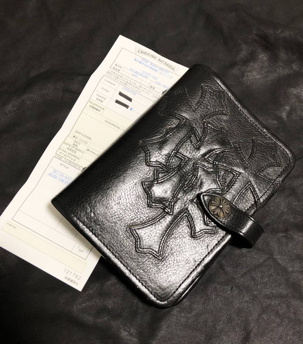 インボイス原本☆[CHROME HEARTS] AGENDA CEMETERY セメタリークロスパッチ レザーアジェンダ 手帳 シボ革 ブラック クロムハーツ