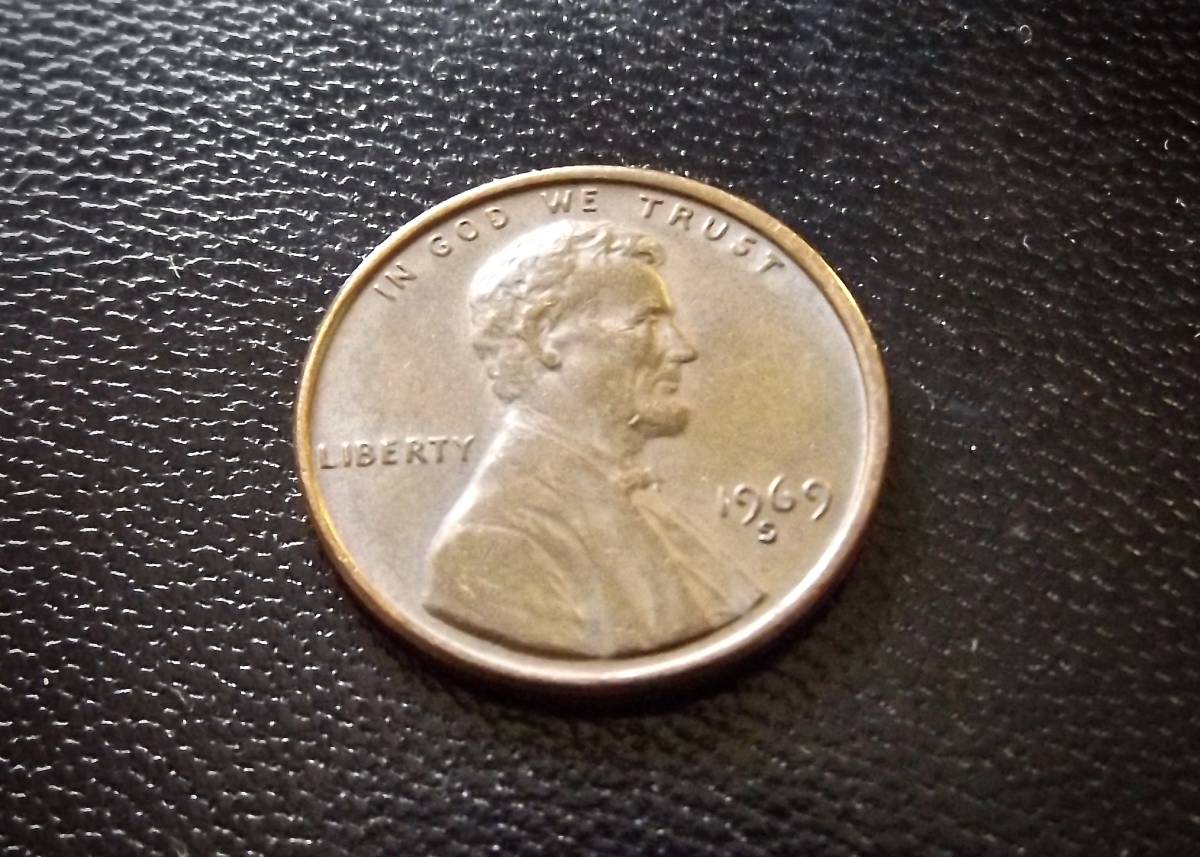 アメリカ合衆国 1セントコイン 1969年 S刻印 送料無料です。（7373