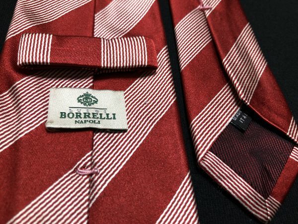 LUIGI BORRELLI ルイジボレッリ レジメンタル柄 レッド ネクタイ