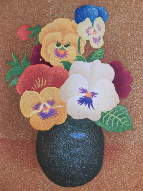岡鹿之助/三色すみれ/直筆サイン/限定150/木版画/加藤版画研究所/版