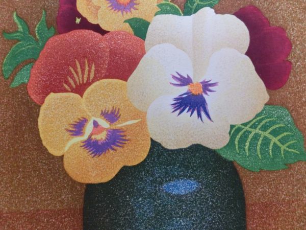 岡鹿之助/三色すみれ/直筆サイン/限定150/木版画/加藤版画研究所/版