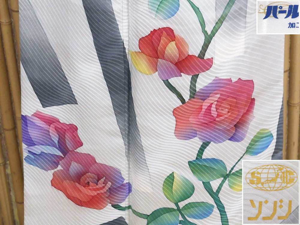 【京かんざし】★a-765★訪問着 薔薇 パールトン加工 ロング身丈:164 cm裄丈:70.5 cm★即決送料無料!★