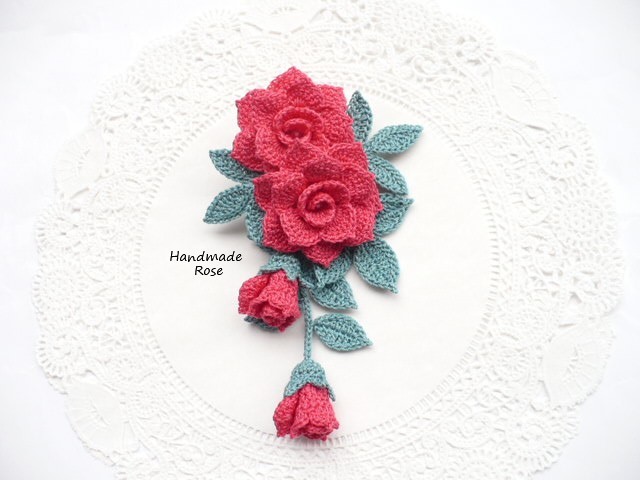 Handmade ◆ 巻きバラのコサージュ(L) ◆ 2way ◆ マゼンタピンク