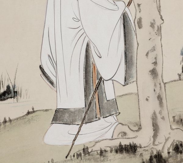激安直営店 【真作】御泓古掛軸「青松高士図 張大千」近代書画家 中国