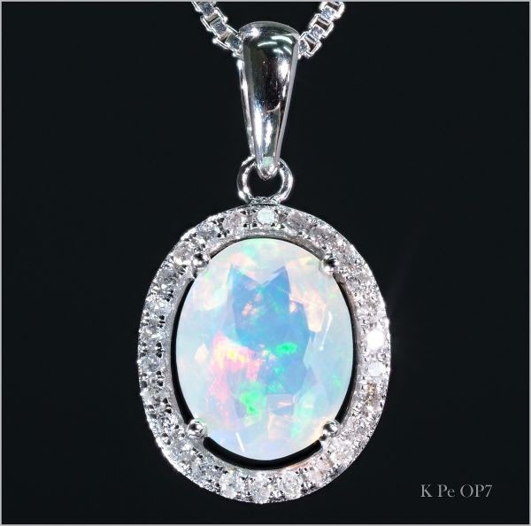 【1円スタート】【1.27ct】 ダイヤモンド オパール ネックレス K18WG デザイン 【税抜き】40万 刻印有 18金製 3