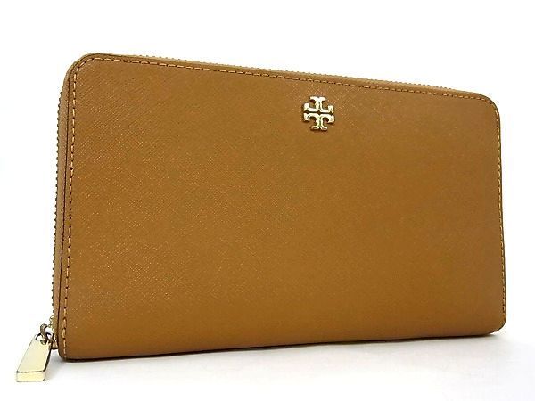 1円 ■極美品■ TORY BURCH トリーバーチ ロゴ レザー ラウンドファスナー 長財布 小銭入れ 札入れ ブラウン D6782BN