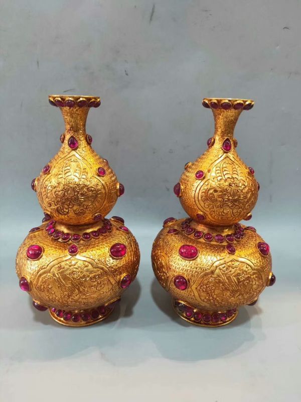 定番人気，セール 鳳麟閣 中国骨董品 唐物 清代古工芸 清時代 花鳥紋 八寶葫蘆瓶 銅製塗金 古賞物 古玩 古董品 蔵出 擺件 精(その他)｜売買されたオークション情報、yahooの商品情報をアーカイブ公開 - オーク その他