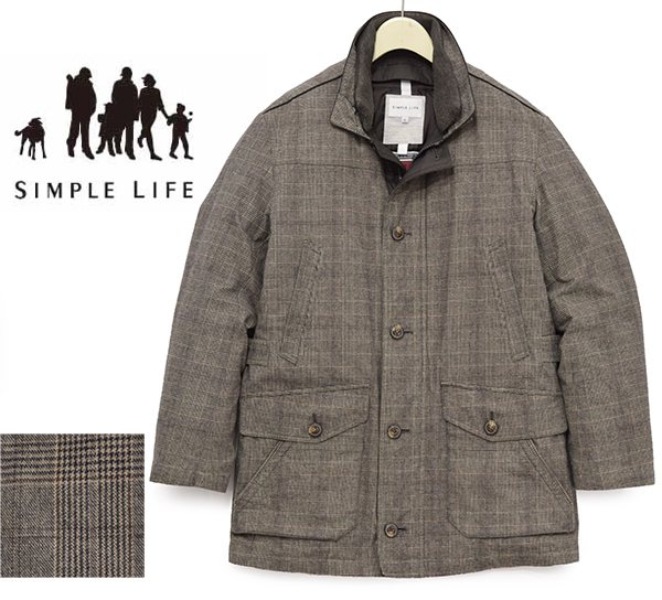 定価6万円 レナウン シンプルライフ【SIMPLE LIFE】ダウンライナー付き グレンチェック柄 フランネル フィールドコート/極美品 XL