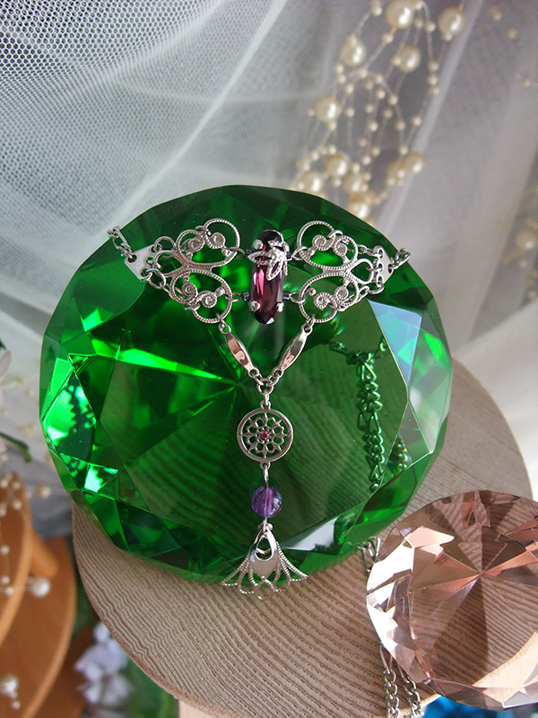 【Silver　Moon】ラリエット風ネックレス　～天然石アメジスト～_7