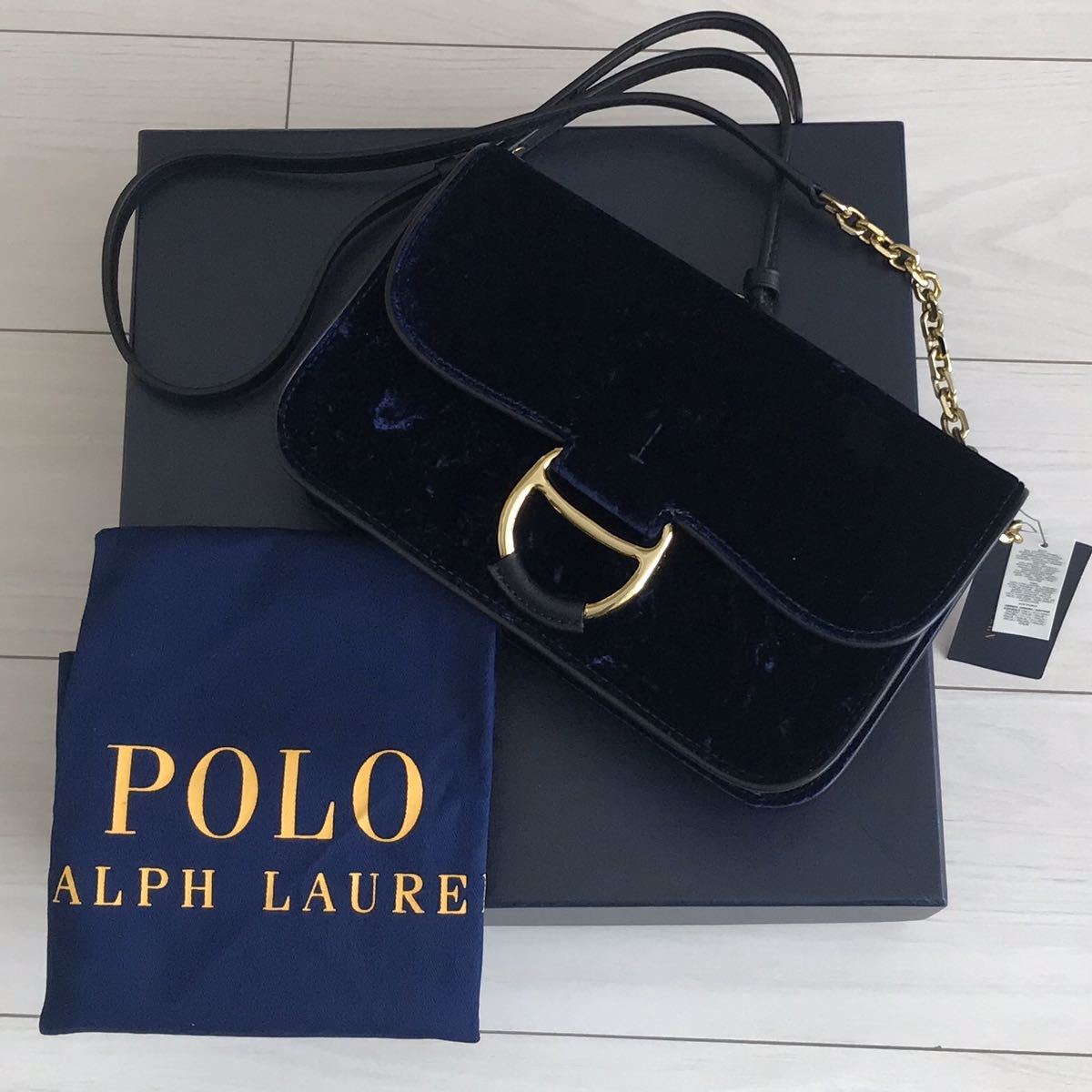 POLO RALPH Polo バッグ 2way レザー ID ミニ ショルダーバッグ⁄ベロア 