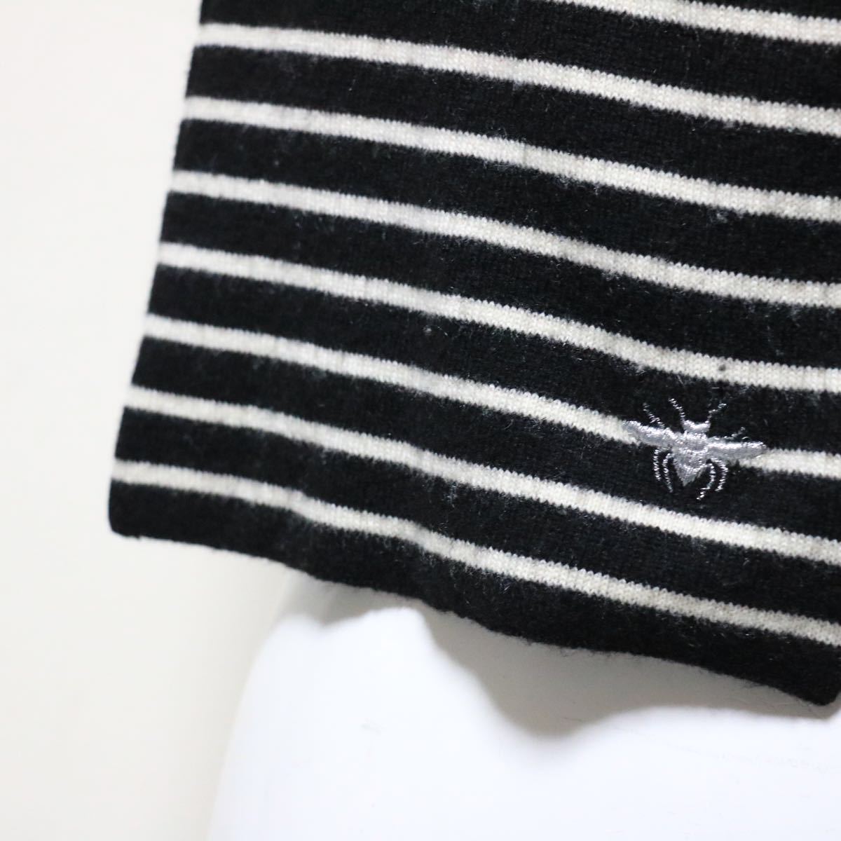Dior homme/bee 刺繍/カシミヤ 100%/ボーダー ロング マフラー