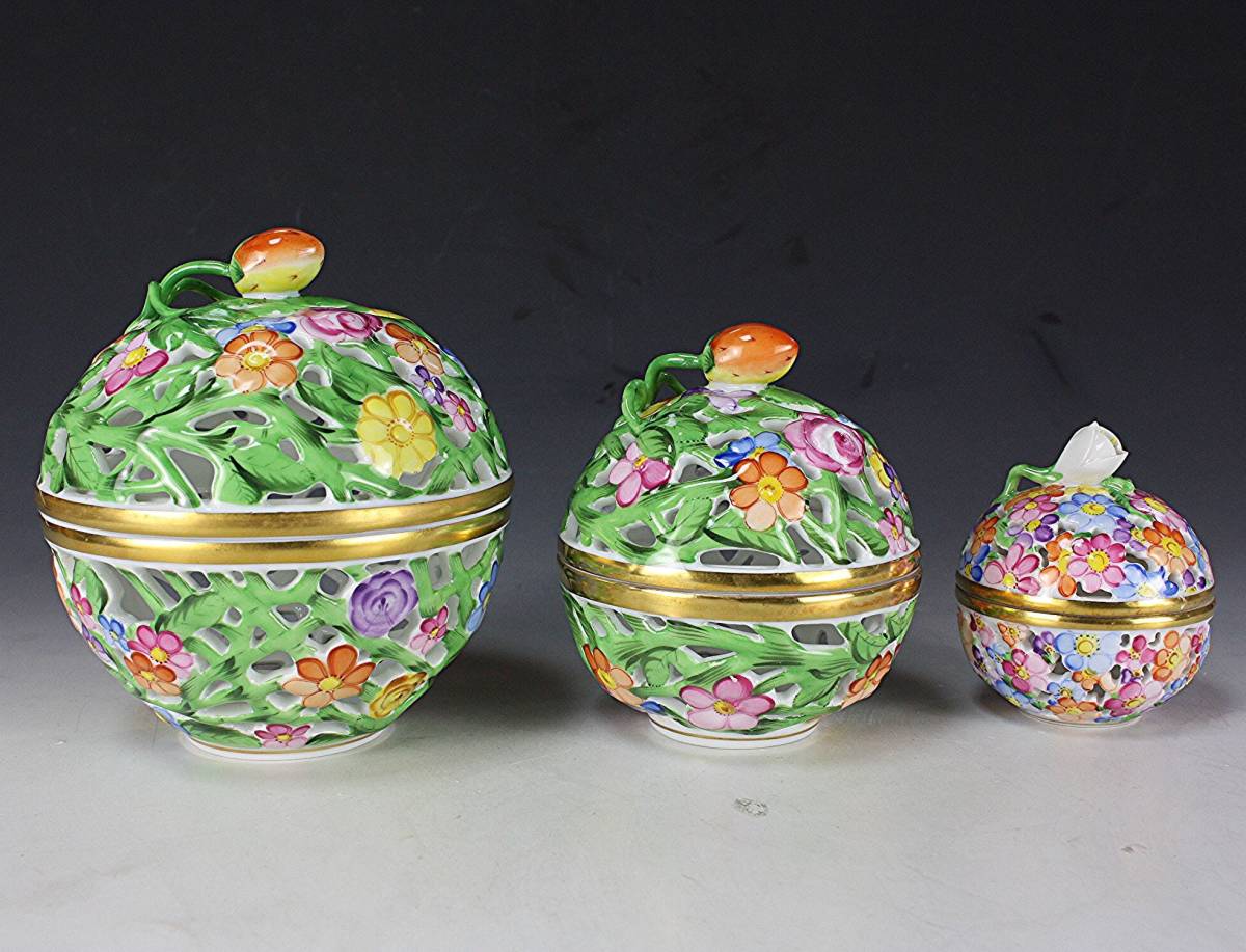 ヘレンド 透かしボンボン入れ 大、中、小 3個セット （6214-2-001c