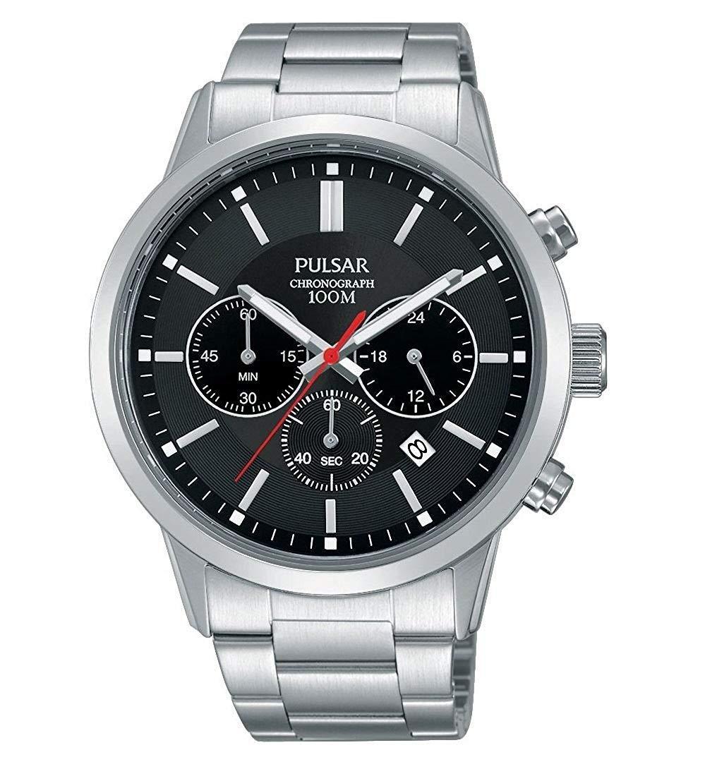 SEIKO PULSAR Chronograph Date Display Black Silver Watch セイコー