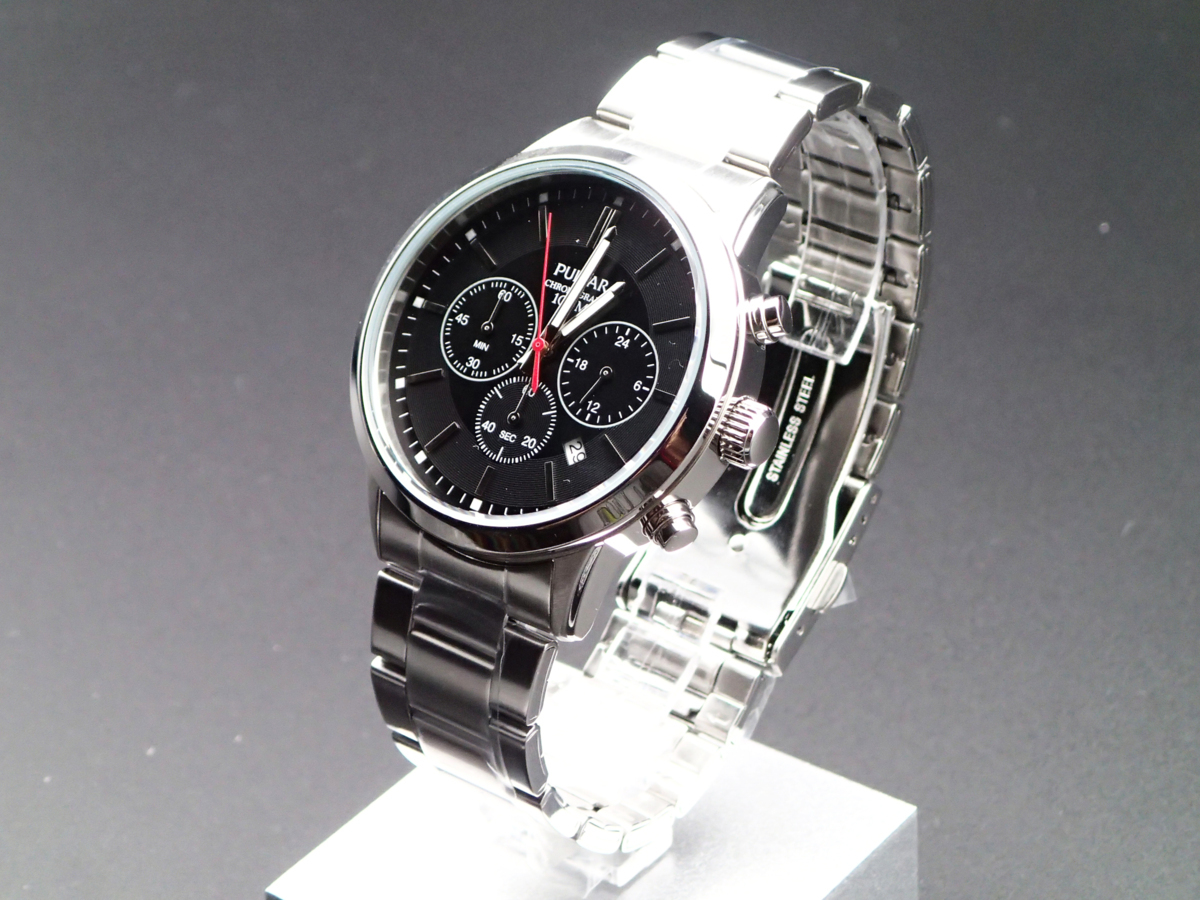 SEIKO PULSAR Chronograph Date Display Black Silver Watch セイコー