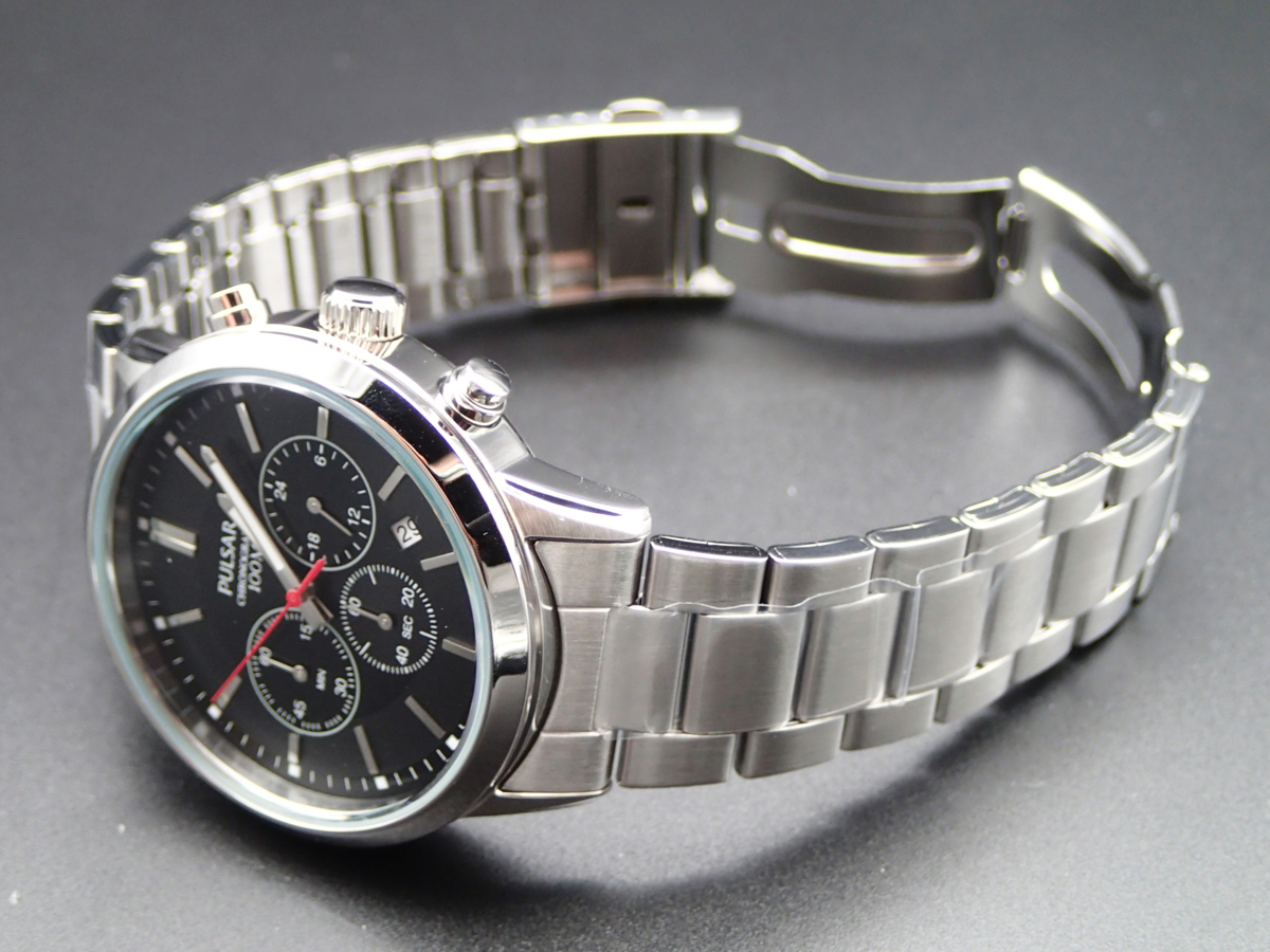 SEIKO PULSAR Chronograph Date Display Black Silver Watch セイコー