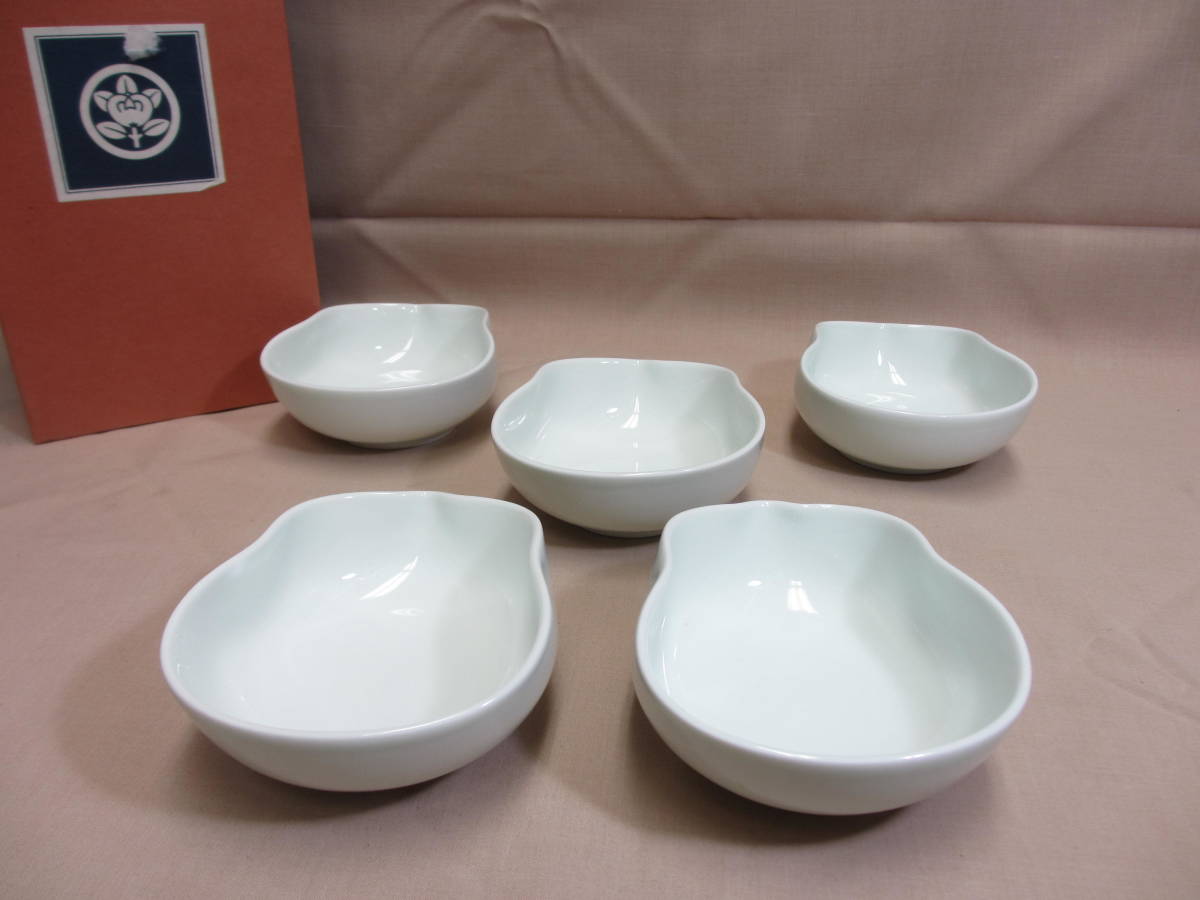 たち吉　橘吉　白磁　ひさご　瓢箪型　小鉢　5客　未使用品