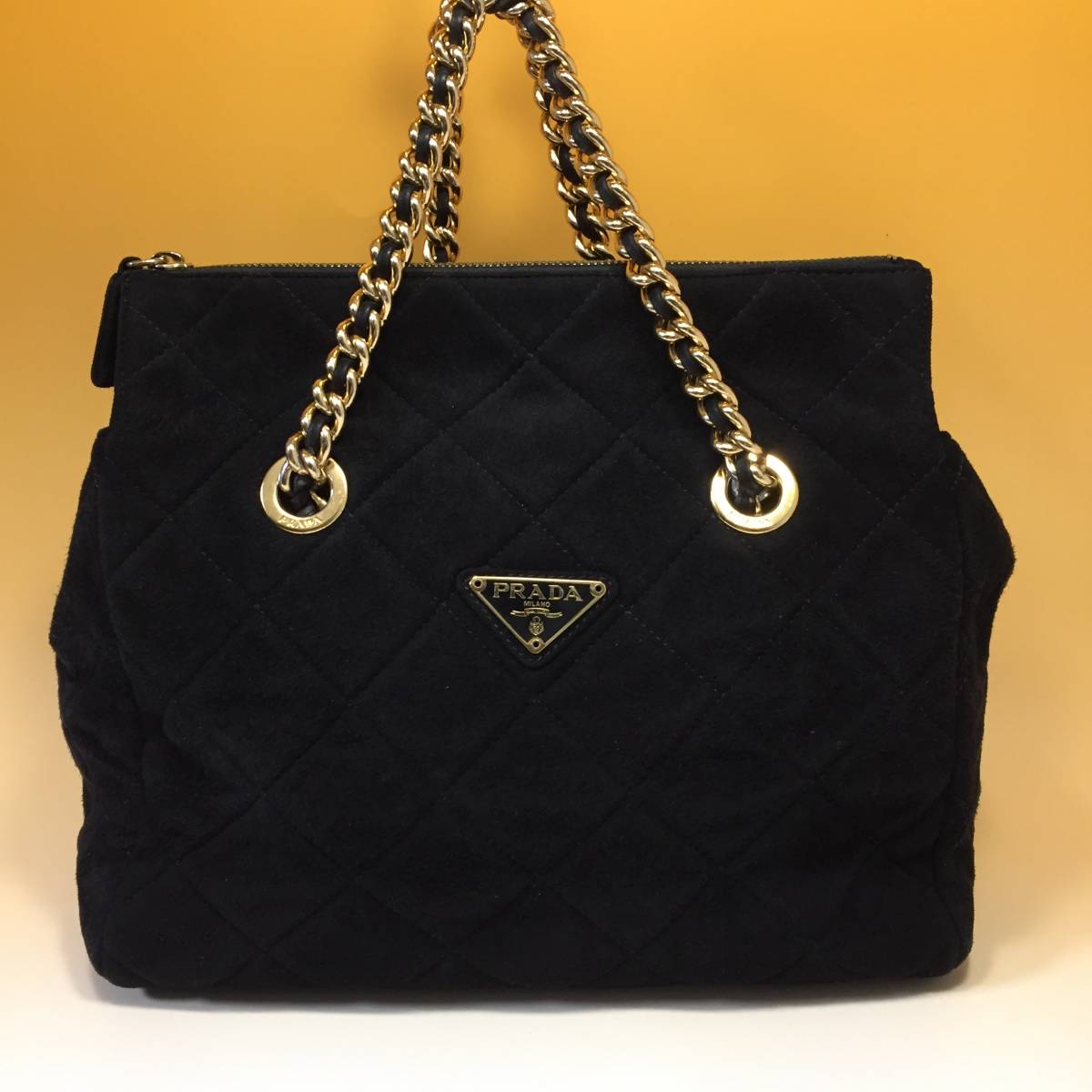 PRADA◇プラダ スエード チェーン ハンドバッグ◇黒(ハンドバッグ 
