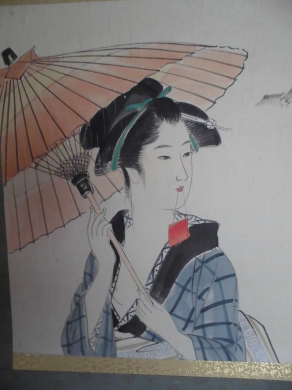 真作】横尾芳月/美人画/美人図/掛軸/名家伝来/AC-152 真作）横尾芳月