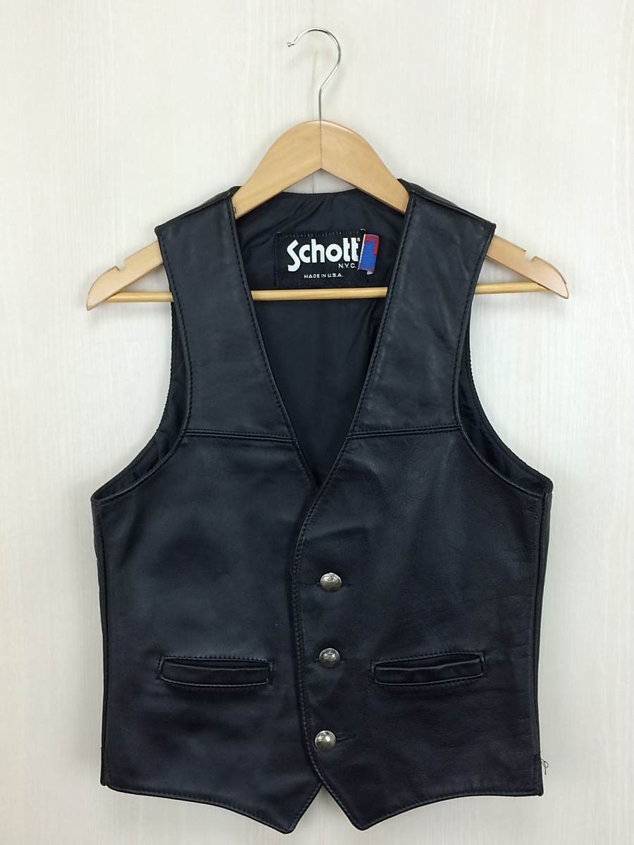 極美品■schott レザー ベスト　本革　424V ブラック　USA製　L 極美品□schott レザー ベスト 本革 424V ブラック USA製 L Schott