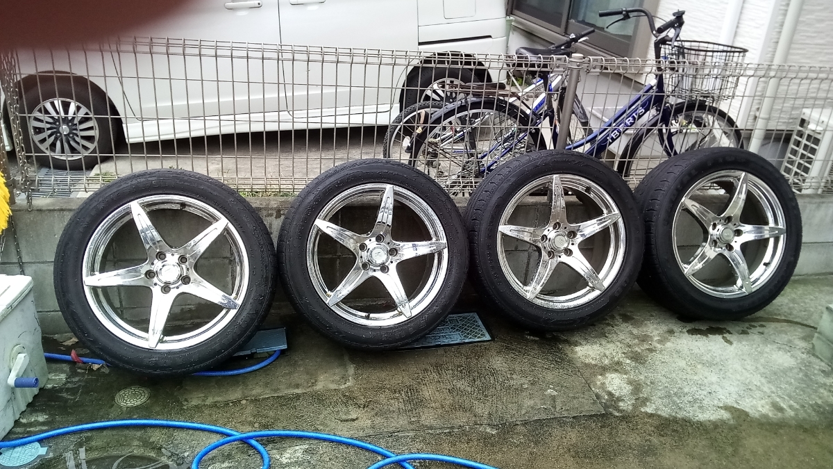 社外メッキアルミホイールタイヤ4本セット中古235/50r18インチ8j+38