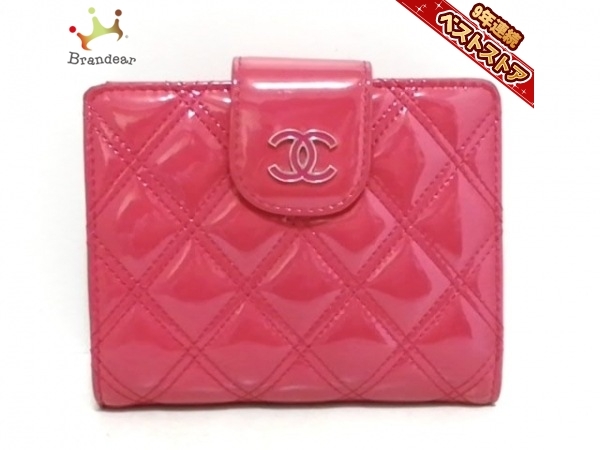 シャネル CHANEL 2つ折り財布 ビコローレ エナメル（レザー） ピンク