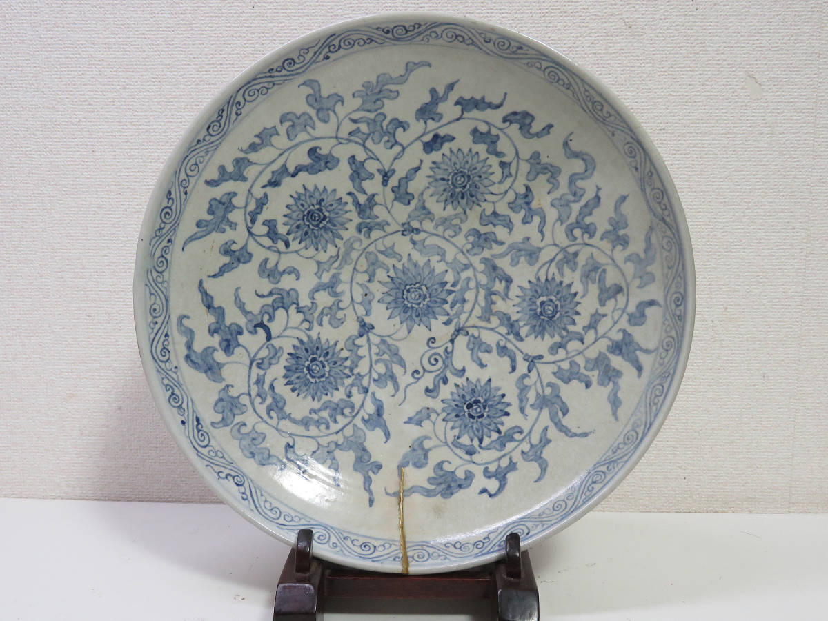 □コレクション大放出□李朝時代 18世紀頃 李朝青花文皿版皿 □観心